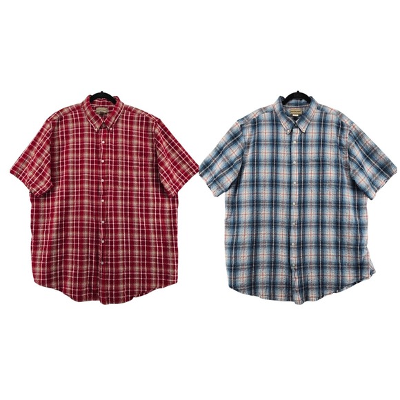 Scandia Woods Other - 2 Vtg Scandia Woods Men's Plaid Button Down SS Shirts Sz 3XL Red Blue Seersucker